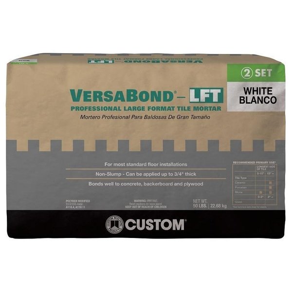 VersaBond Series Tile Mortar,  White,  Solid,  50 lb Bag