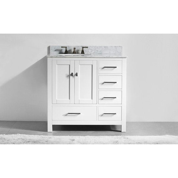 San Clemente 36 in. W Vanity in White with Italian Carrara Marble Top and Sink