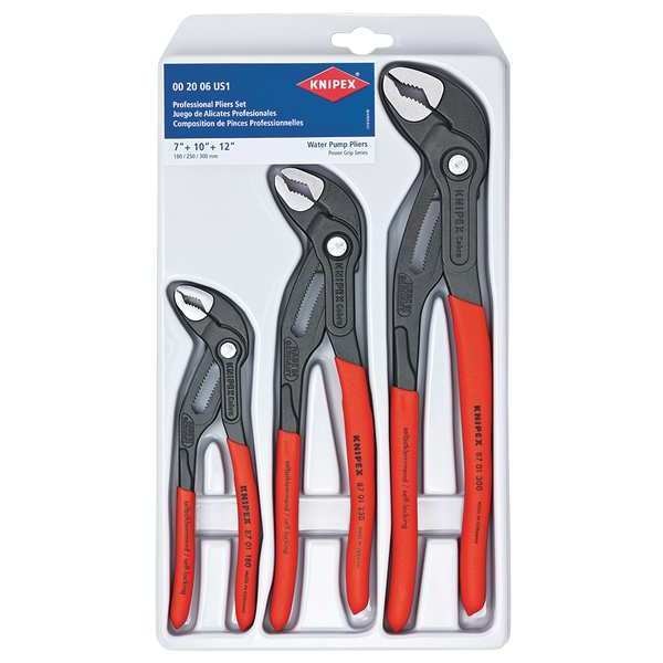 3 Piece Knipex Cobra Plastic Grip Water Pump Plier Set Dipped Handle