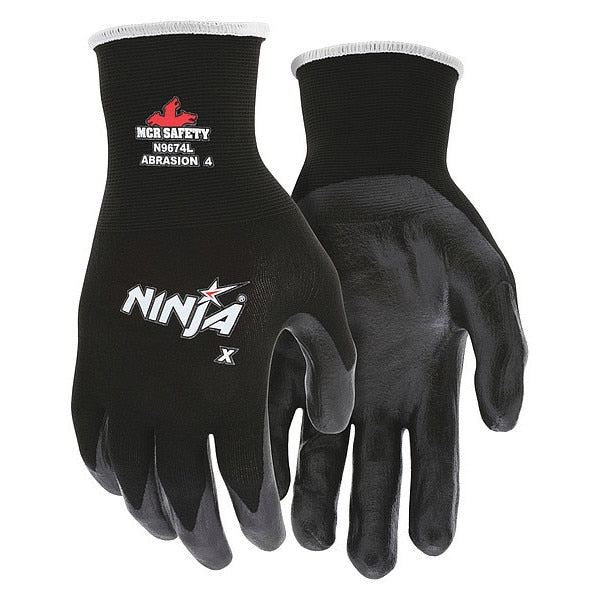 Bi-Polymer Coated Gloves,  Palm Coverage,  Black,  L,  PR