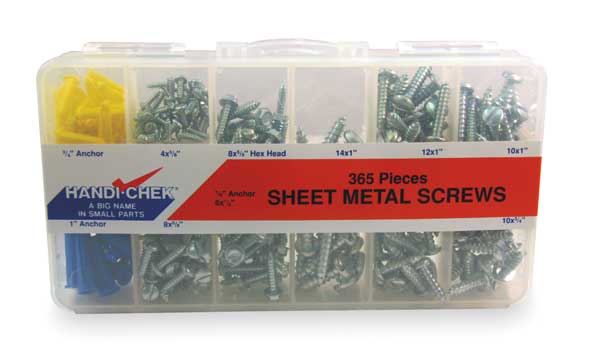 Sheet Metal Screw Asst, Pan, Zinc, 365 PC