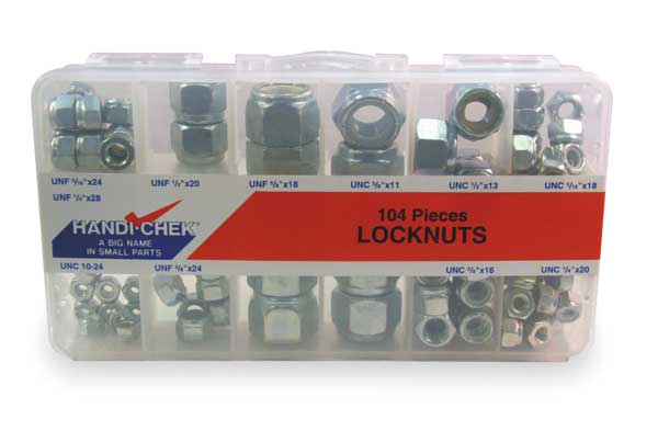 Zinc Plated Finish Steel Nylon Insert Hex Lock Nut Assortment,  104 pc.