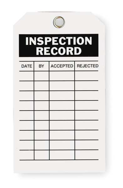 Inspection Tag, 7 x 4 In, Bk/Wht, Met, PK10