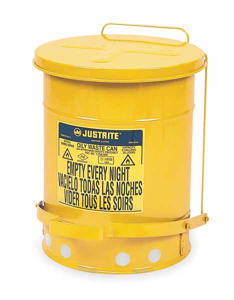 Oily Waste Can, 6 Gal., Steel, Yellow