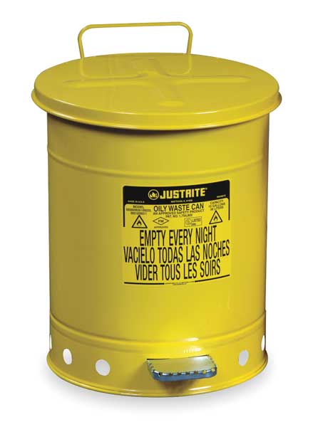 Oily Waste Can, 14 Gal., Steel, Yellow