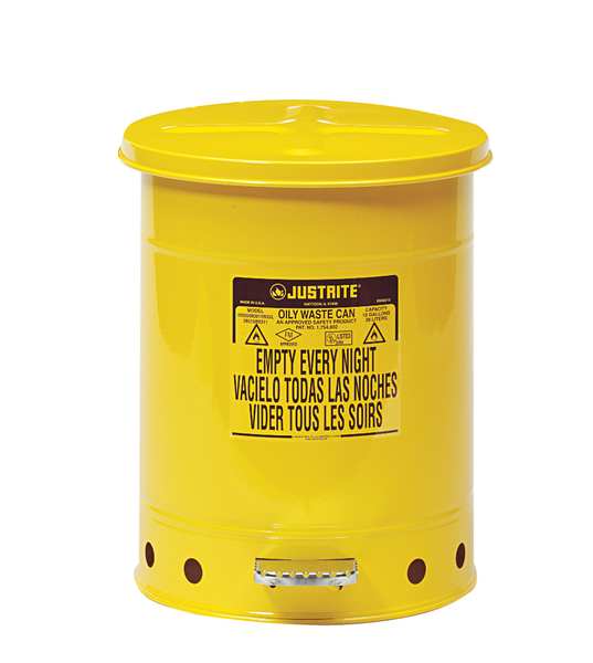 Oily Waste Can, 10 Gal., Steel, Yellow