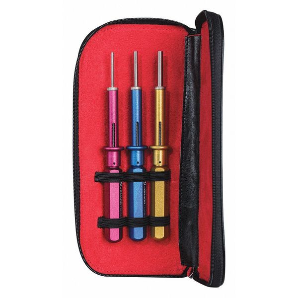 Pin Extraction Removal Tool Kit, Front Release, Contact Size 12, 16, 20, Number of Pieces 3
