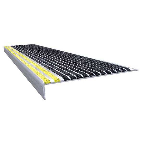 Stair Tread, Blk/Ylw, 48in W, Extruded Alum,  511BY4