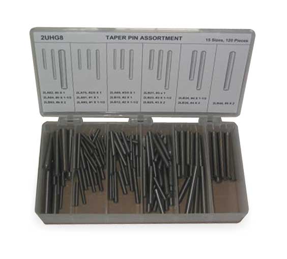 Taper Pin Asst, Std, Stl, 120 Pcs, 15 Sizes