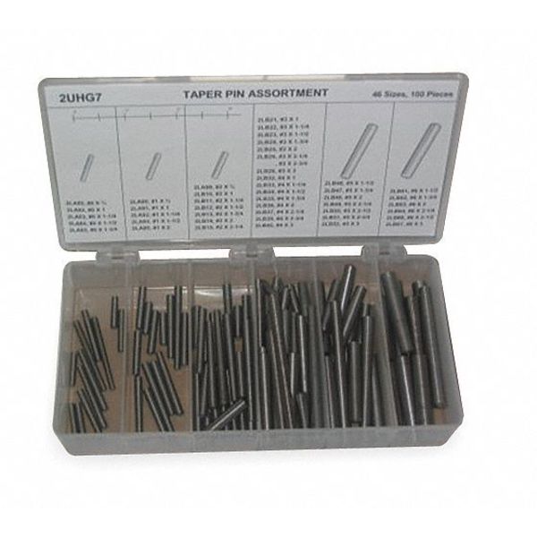 Taper Pin Asst, Std, Stl, 100 Pcs, 46 Sizes
