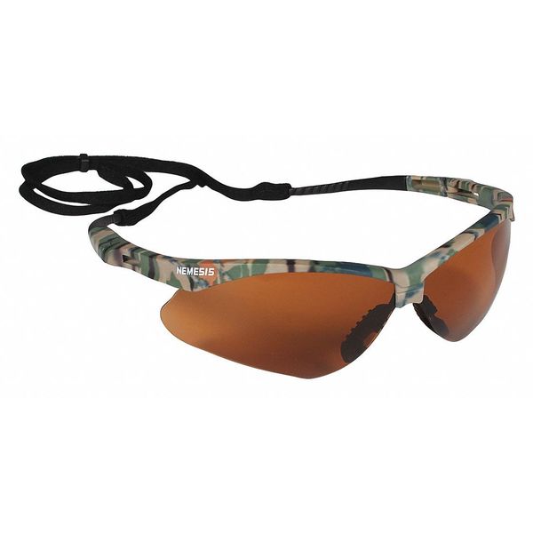 Safety Glasses,  Wraparound Bronze Polycarbonate Lens,  Scratch-Resistant