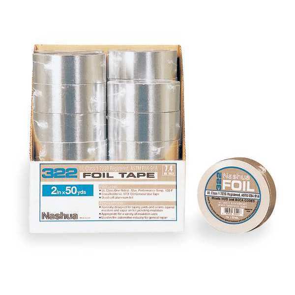 Foil Tape,  1 7/8 in W x 50 1/4 yd L,  5 mil Thick,  Silver,  322,  1 Pk