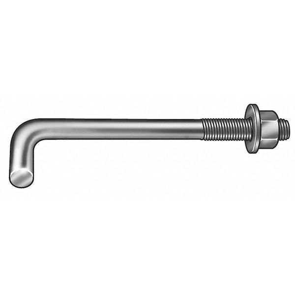 L-Hook,  3/8"-16,  8" L,  Carbon Steel Hot Dipped Galvanized