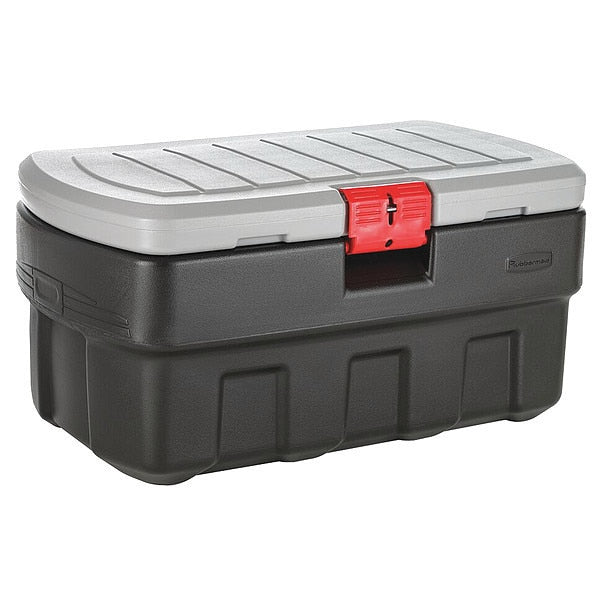 Black/Red Attached Lid Container,  Plastic