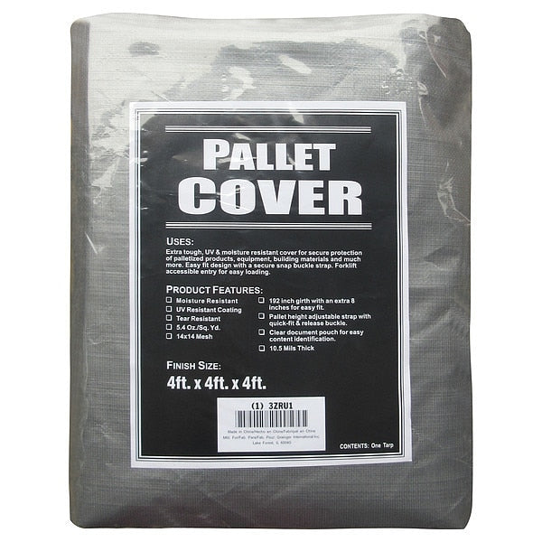 Pallet Cover Tarp,  48 in W x 48 in D x 48 in L,  10.5 mil Thickness,  Black/Silver