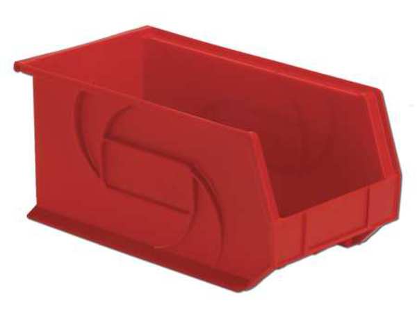 Hang & Stack Storage Bin,  Red,  Plastic,  14 3/4 in L x 8 1/4 in W x 7 in H,  40 lb Load Capacity