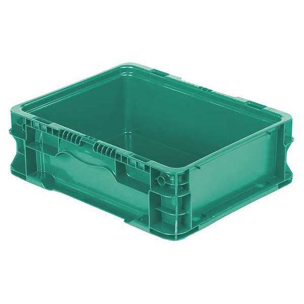 Straight Wall Container,  Green,  Plastic,  12 in L,  15 in W,  5 in H,  0.32 cu ft Volume Capacity