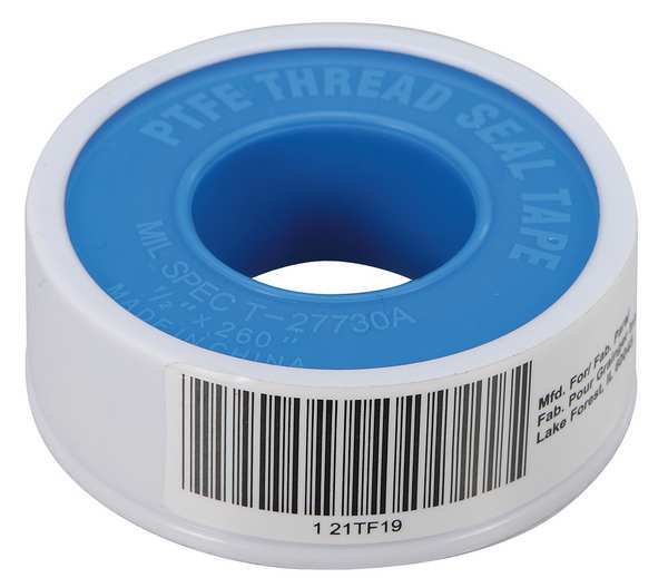 Thread Sealant Tape,  1/2 in W x 21 ft L,  8.5 mil Thick,  White,  1 Pk