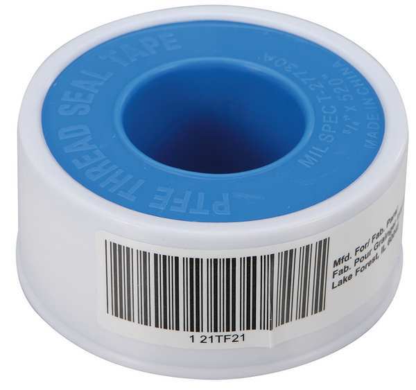 Thread Sealant Tape,  3/4 in W x 43 ft L,  13.5.mil Thick,  White,  1 Pk