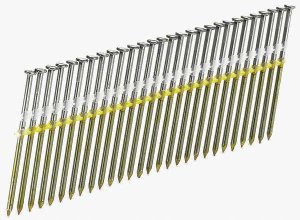 Collated Framing Nail,  3 in L,  Bright,  Flat Head,  20 Degrees,  4000 PK