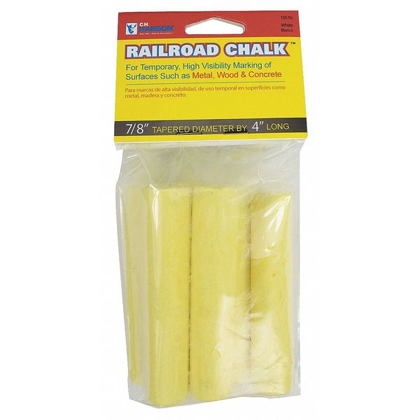 Railroad Chalk, White, Tapered, 4 In, PK6