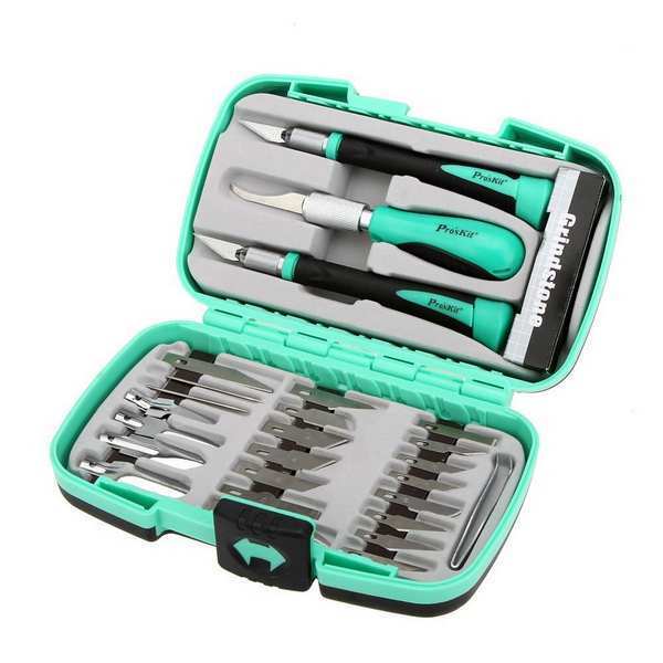 Hobby Knife Set, Rubber/Steel, Green, 30 Pc