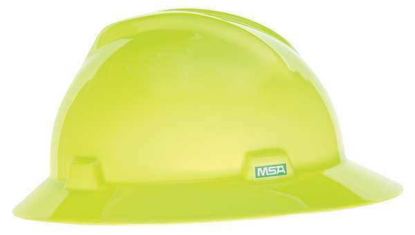 Full Brim Hard Hat,  Type 1,  Class E,  Ratchet (4-Point),  Hi-Vis Yellow/Green