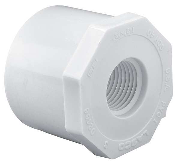 PVC Reducing Bushing,  Spigot x FNPT,  2 in x 3/4 in Pipe Size