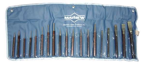 Punch and Chisel Set,  Steel,  Black Oxide Finish,  19 Piece