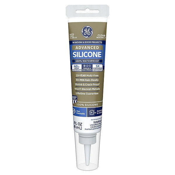 Window & Door Sealant,  2.8 oz,  Tube,  Clear,  Silicone Base