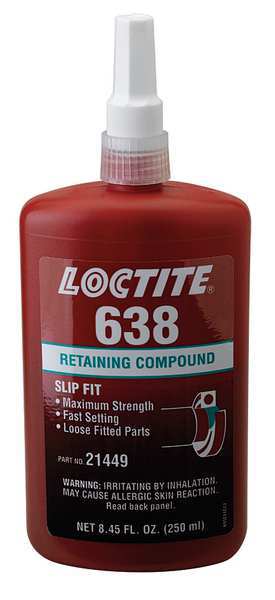 Retaining Compound,  638 Series,  Green,  Liquid,  High Strength,  250 mL Bottle