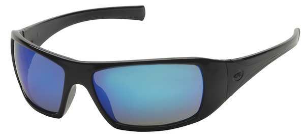 Safety Glasses,  Wraparound Blue Mirror Polycarbonate Lens,  Scratch-Resistant