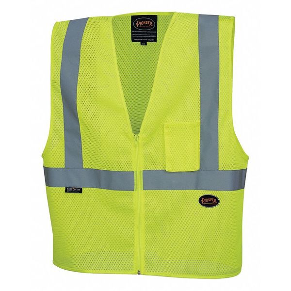 Safety Vest,  Polyester Mesh,  ANSI Class 2,  Zipper Closure,  Cell Phone Pocket,  Lime,  XL