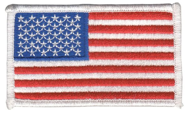 U.S. Flag,  Embroidered Patch,  White,  3-3/8 in x 2 in