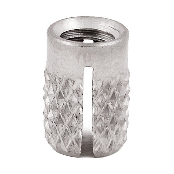 Press Insert,  M6-1.00 Int Thrd Sz,  12.7 mm L,  8.280 mm Dia.,  18-8 Stainless Steel,  Plain,  5 PK