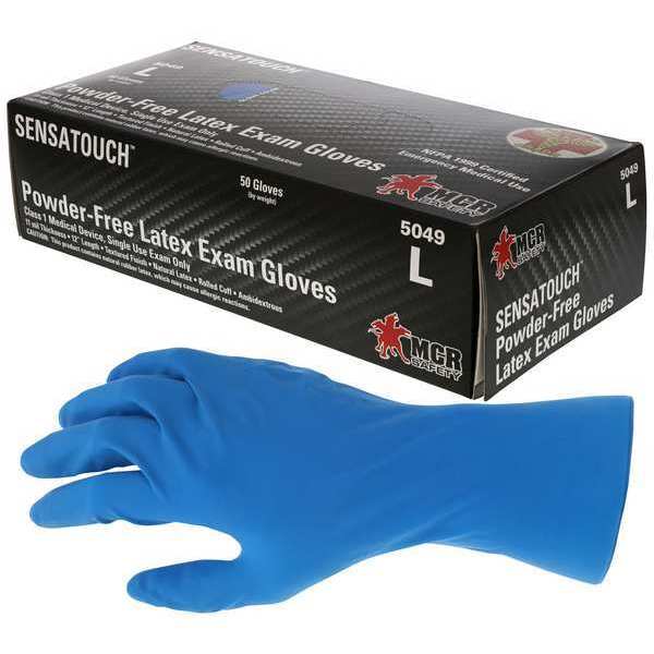 Disposable Medical Grade Gloves,  Natural Rubber Latex,  Powder Free,  Blue,  50 PK