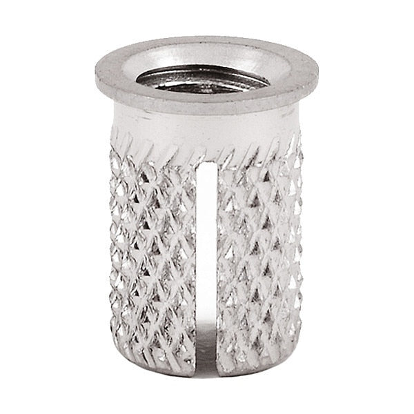 Press Insert,  M4-0.70 Int Thrd Sz,  7.950 mm L,  5.842 mm Dia.,  18-8 Stainless Steel,  Plain,  5 PK
