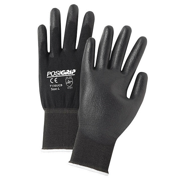 Polyurethane Coated Gloves,  Palm Coverage,  Black,  L,  12PK