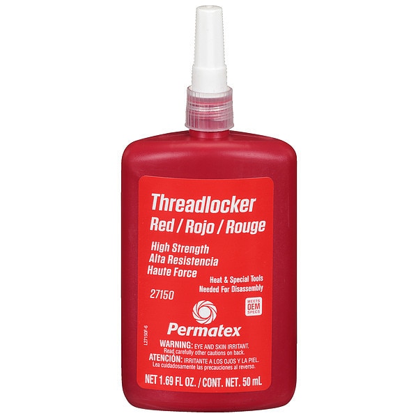 Threadlocker,  PERMATEX,  Red,  High Strength,  Liquid,  50 mL Bottle