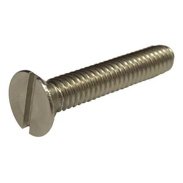 #10-32 x 1 in Slotted Flat Machine Screw,  Plain 18-8 Stainless Steel,  100 PK