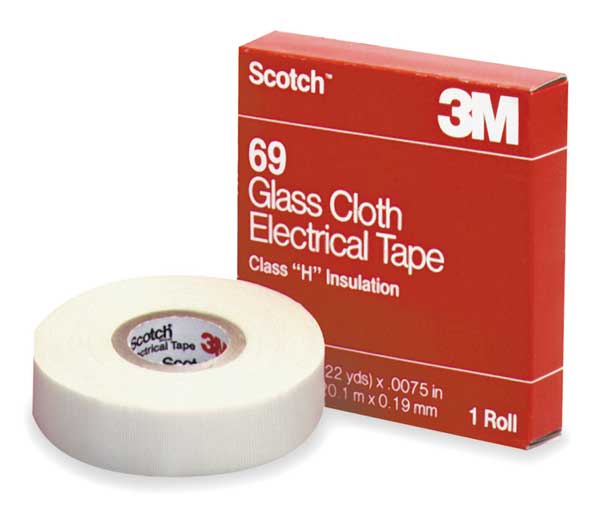 Glass Cloth Electrical Tape,  69,  Scotch,  3/4 in W x 66 ft L,  7 mil thick,  White,  1 Pack
