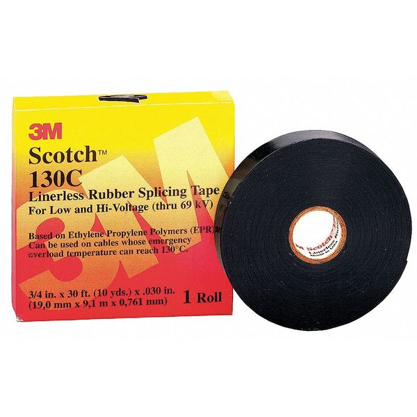 Rubber Electrical Tape,  130C,  Scotch,  1 in W x 30 ft L,  30 mil thick,  Black,  1 Pack