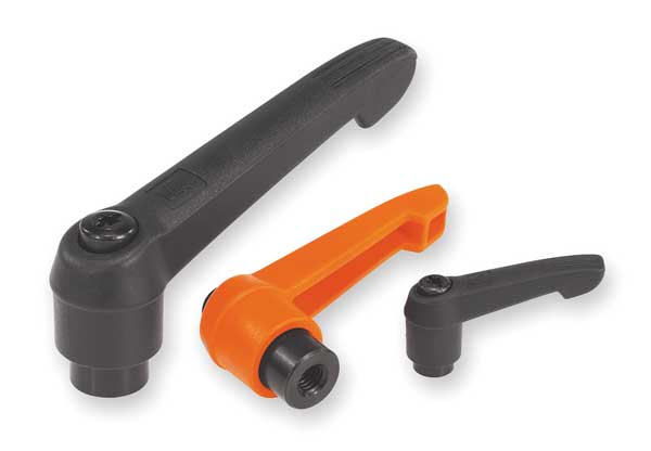 Adjustable Handle Size: 2, ,  5/16-18,  Plastic,  Black RAL 7021,  Comp: Steel