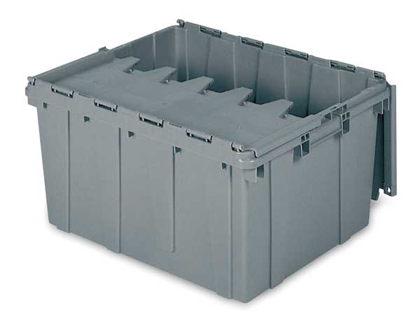 Gray Attached Lid Container,  Plastic,  Steel Hinge