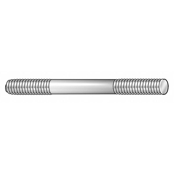 Double-End Threaded Stud,  3/8"-16 Thread to 3/8"-16 Thread,  6 in,  18-8 Stainless Steel,  Plain,  2 PK