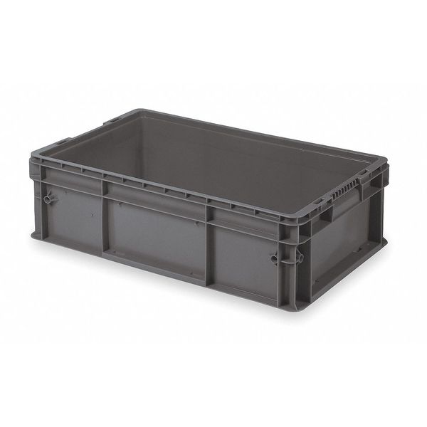 Straight Wall Container,  Gray,  Polyethylene,  24 in L,  15 in W,  7 1/2 in H