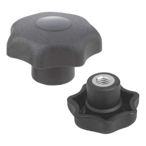 Star Grip,  Similar To DIN 6336,  D=1/2-13,  D1= 63 H=40,  Internal Thread,  Cap and Grip: Black Plastic