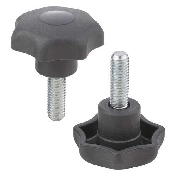 Star Grip,  Similar To DIN 6336,  D=3/8-16X20,  D1= 50 H=32,  External Thread,  Thermoplastic Black