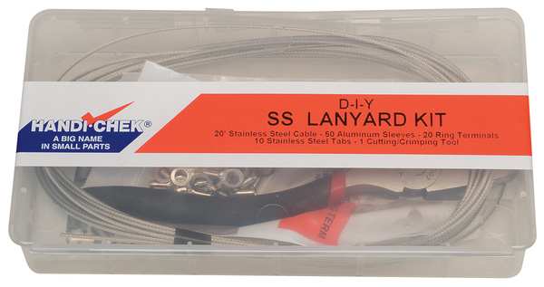 Do it Yourself Lanyard Assembly Kit,  20 ft,  3/64 in Pin Dia.,  Stainless Steel,  Nylon Coated
