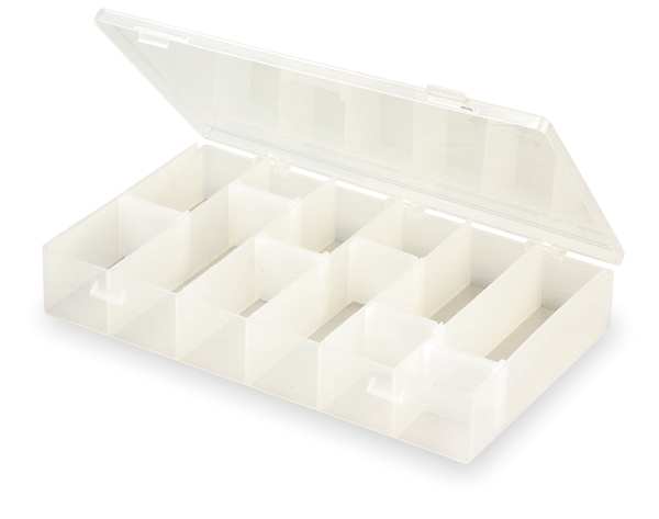 Adjustable Compartment Box with 16 compartments,  Plastic,  1 3/4 in H x 6-3/16 in W